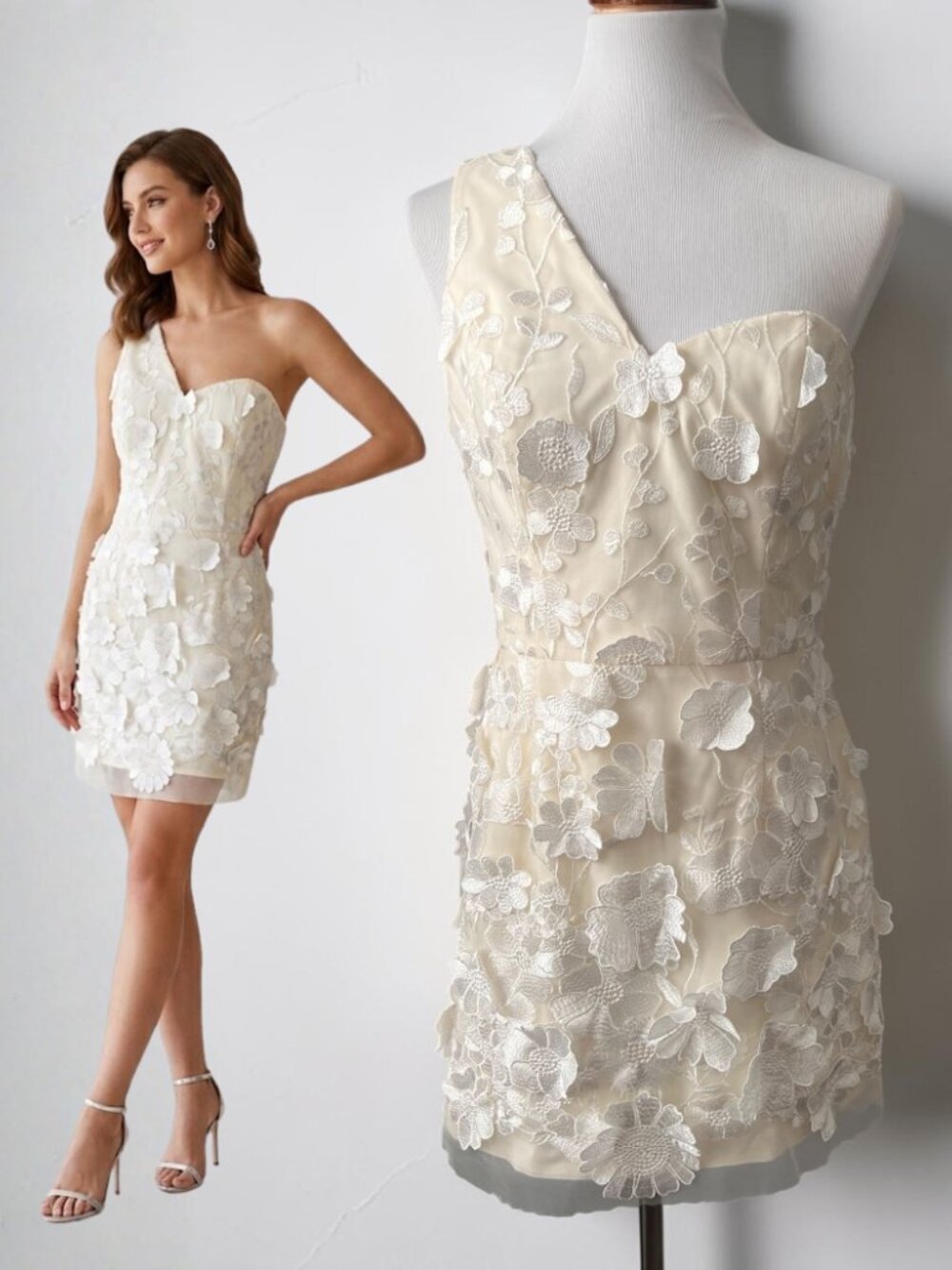 Dress the Population Maddie 3D Floral Lace Mini Dress Size M Bridal Shower